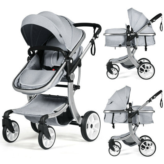 Folding Aluminum Infant Reversible Stroller with Diaper Bag-Gray - Color: Gray - Minihomy