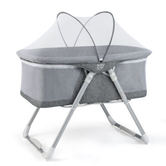 2-In-1 Baby Bassinet with Mattress and Net-Gray - Minihomy