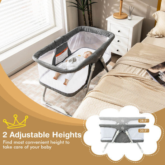 2-In-1 Baby Bassinet with Mattress and Net-Gray - Minihomy