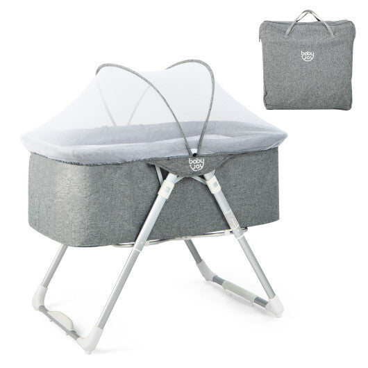 2-In-1 Baby Bassinet with Mattress and Net-Gray - Minihomy