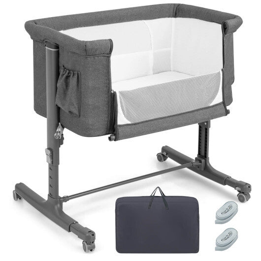 Portable Baby Bedside Bassinet with 5-level Adjustable Heights and Travel Bag-Gray - Color: Gray - Minihomy