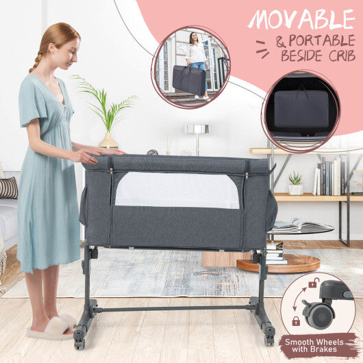 Portable Baby Bedside Bassinet with 5-level Adjustable Heights and Travel Bag-Gray - Color: Gray - Minihomy