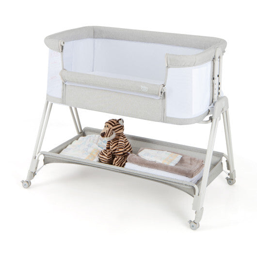 Portable Bedside Sleeper for Baby with 7 Adjustable Heights-Gray - Color: Gray - Minihomy