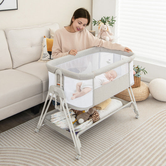 Portable Bedside Sleeper for Baby with 7 Adjustable Heights-Gray - Color: Gray - Minihomy