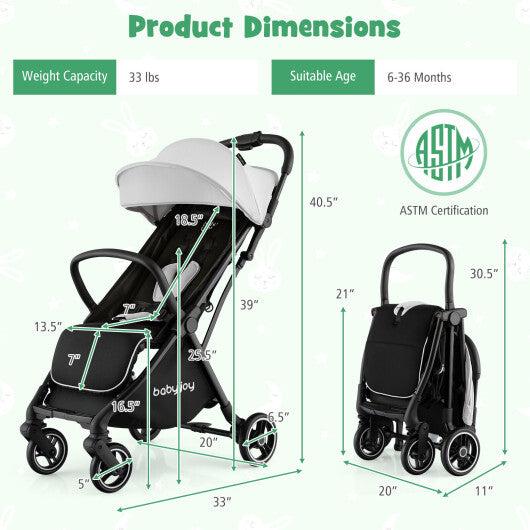 One-Hand Folding Portable Lightweight Baby Stroller with Aluminum Frame-Gray - Color: Gray - Minihomy