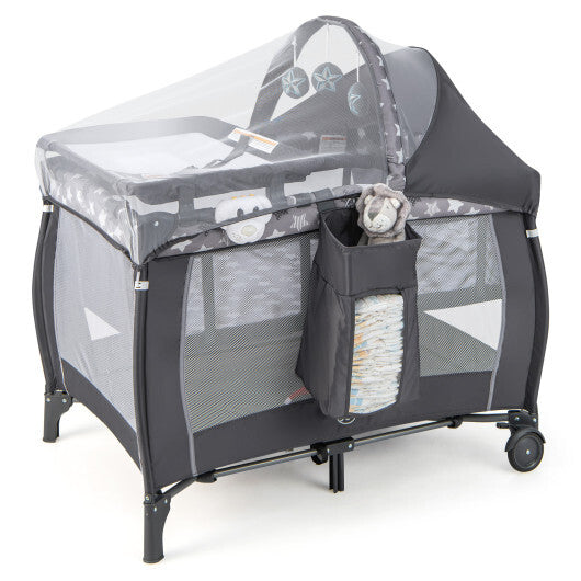 Portable Baby Nursery Center 4-in-1 Portable Travel Crib-Gray - Color: Gray - Minihomy