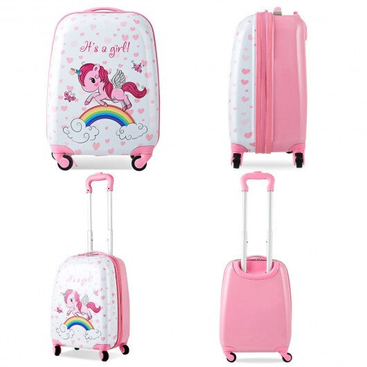 2 Pieces Kids Luggage Set 12 Inch Backpack and 16 Inch Kid Carry on Suitcase with Wheels - Color: Pink - Minihomy