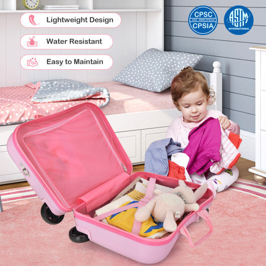 2 Pieces 18 Inch Ride-on Kids Luggage Set with Spinner Wheels-Pink - Color: Pink - Minihomy