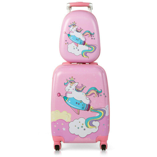 2 Pieces 18 Inch Kids Luggage Set with 12 Inch Backpack - Color: Pink - Minihomy