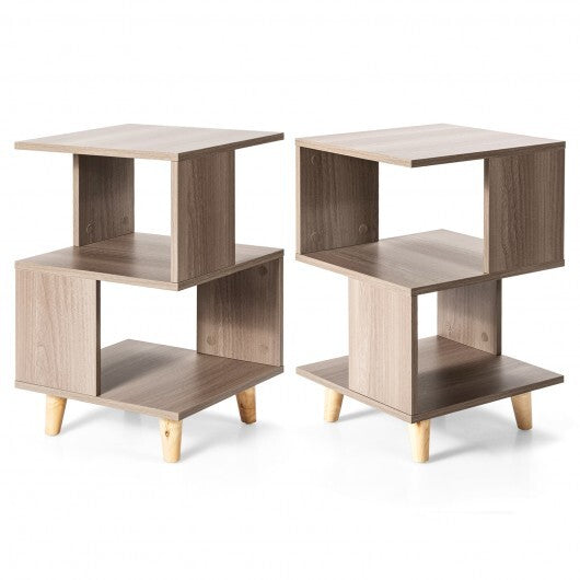 2 Pieces Wooden Modern Nightstand Set with Solid Wood Legs for Living Room - Minihomy