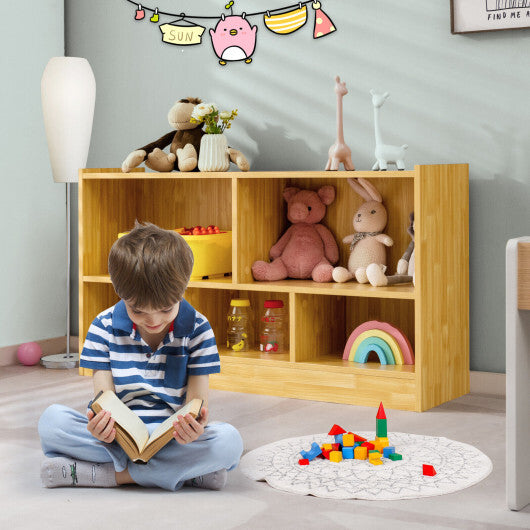 Kids 2-Shelf Bookcase 5-Cube Wood Toy Storage Cabinet Organizer-Beige - Color: Beige - Minihomy