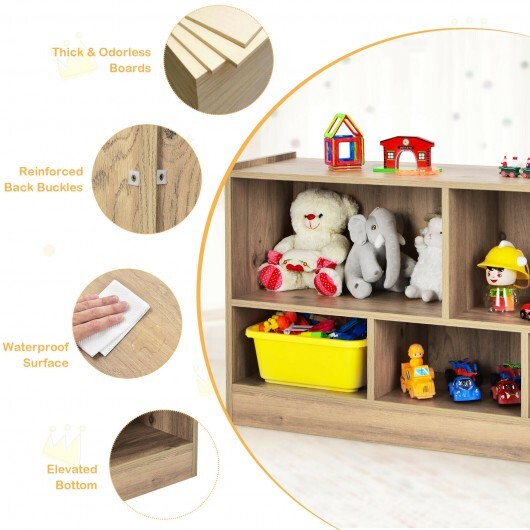 Kids 2-Shelf Bookcase 5-Cube Wood Toy Storage Cabinet Organizer-Natural - Color: Natural - Minihomy