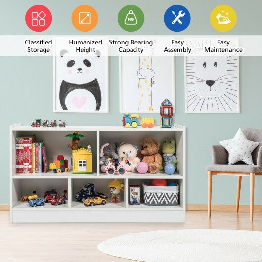 Kids 2-Shelf Bookcase 5-Cube Wood Toy Storage Cabinet Organizer-White - Color: White - Minihomy