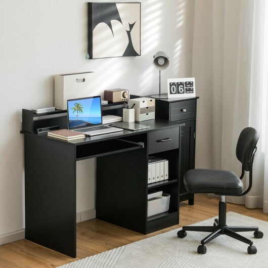 Study Laptop Table with Drawer and Keyboard Tray-Black - Color: Black