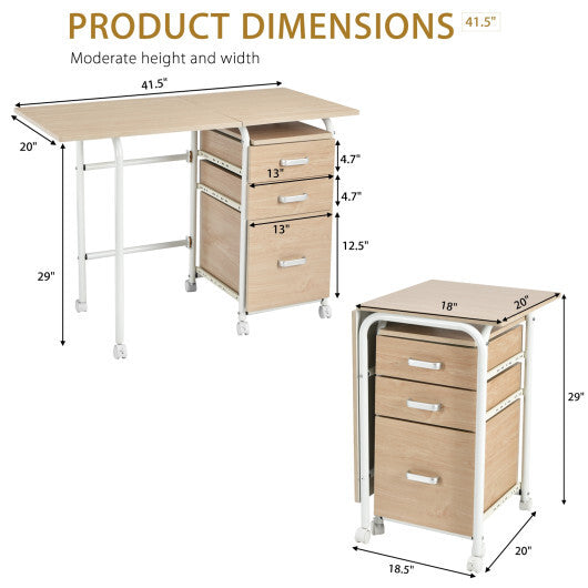 Folding Computer Laptop Desk Wheeled Home Office Furniture-Natural - Color: Natural - Minihomy