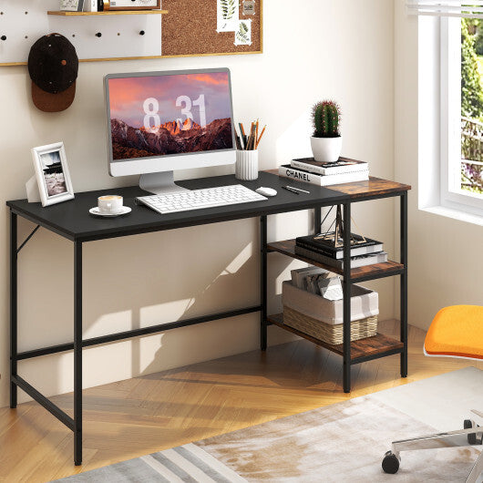 55" Modern Industrial Style Study Writing Desk with 2 Storage Shelves-Black - Color: Black - Minihomy