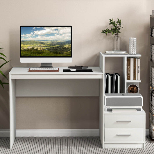 Computer Desk Home Office with Bookshelf and Drawers-White - Color: White - Minihomy