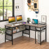 L-Shaped Computer Desk with Charging Station and Adjustable Shelf-Gray - Color: Gray - Minihomy