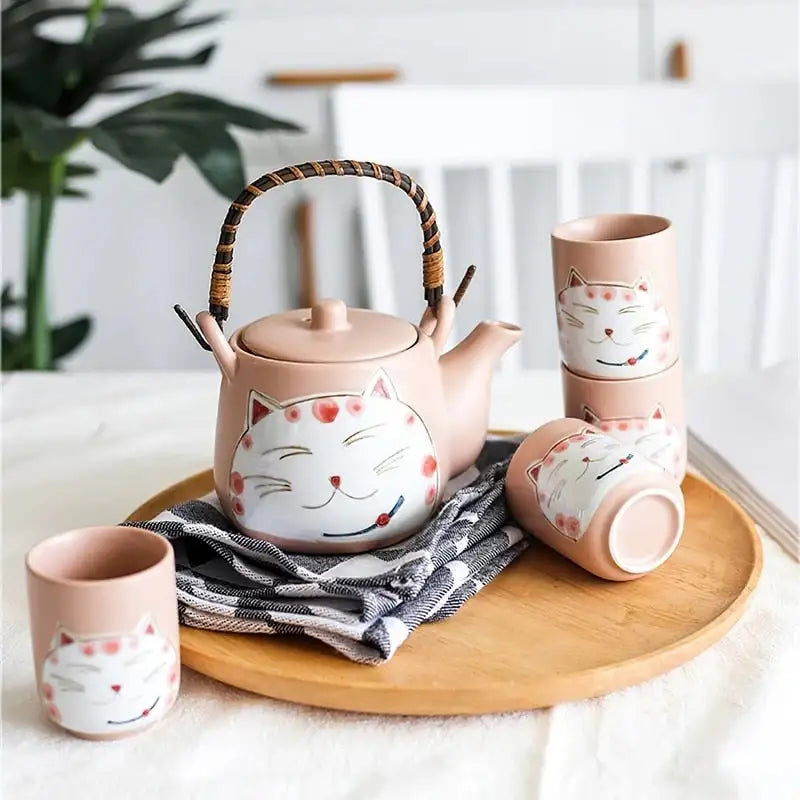 Creative Hand-painted Lucky Cat Ceramic Tea Set - Minihomy