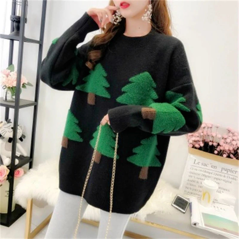 Christmas Sweater Round Neck Long Sleeve Knitted Pullover - Minihomy