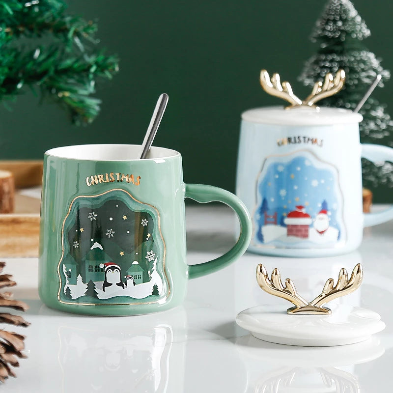 Drinkware Christmas Mugs  Ceramic Coffee Cups With Spoon - Minihomy