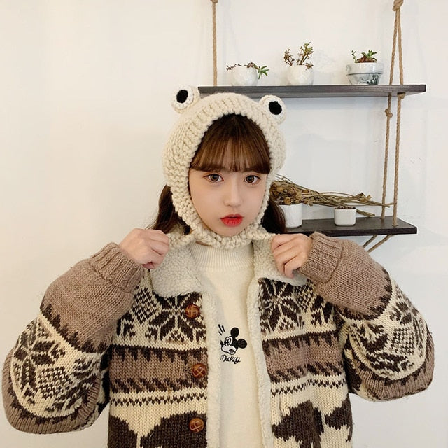 Big eyes frog woolen hat - Minihomy