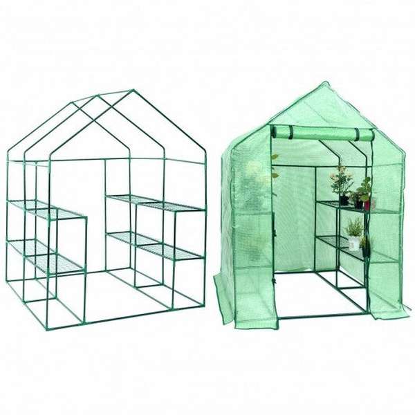 8 shelves Mini Walk In Greenhouse Outdoor Gardening Plant Green House - Color: Green - Minihomy