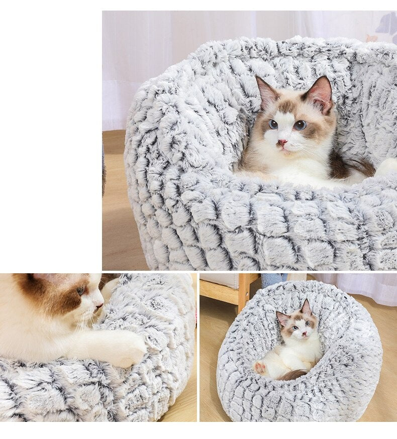 Pet Bed Soft Non-Slip Plush Kennel Round Cat Dog Nest Cushion - Minihomy