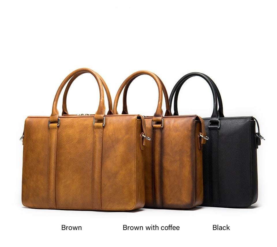 Men's Simple Solid Color Leather Briefcase - Minihomy