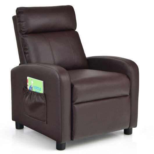 Ergonomic PU Leather Kids Recliner Lounge Sofa for 3-12 Age Group-Brown - Color: Brown - Minihomy