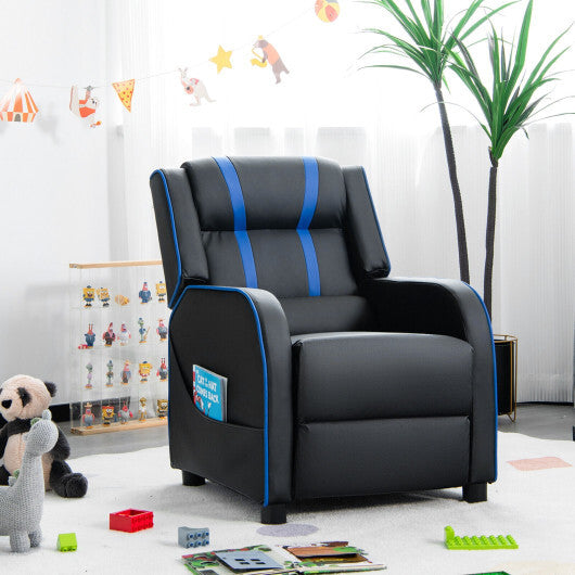 Kids Recliner Chair with Side Pockets and Footrest-Blue - Color: Blue - Minihomy