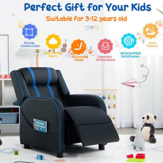 Kids Recliner Chair with Side Pockets and Footrest-Blue - Color: Blue - Minihomy