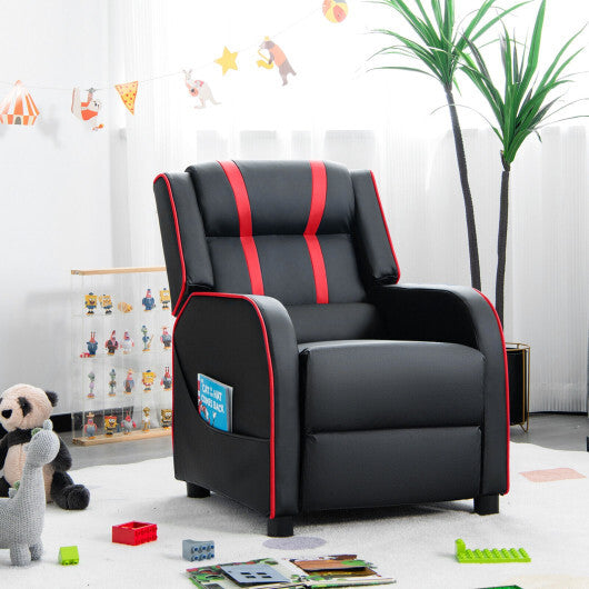 Kids Recliner Chair with Side Pockets and Footrest-Red - Color: Red - Minihomy