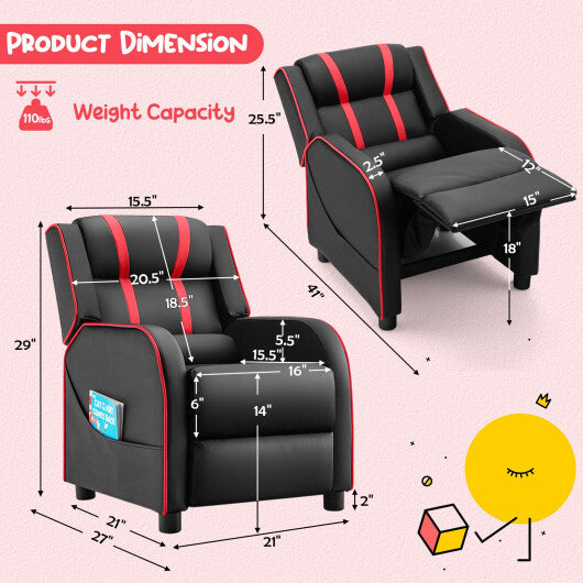 Kids Recliner Chair with Side Pockets and Footrest-Red - Color: Red - Minihomy