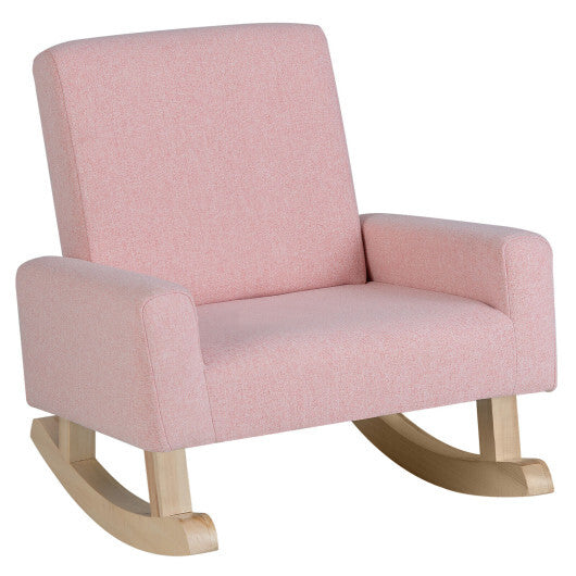 Kids Rocking Chair with Solid Wood Legs-Pink - Color: Pink - Minihomy