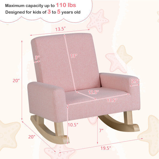 Kids Rocking Chair with Solid Wood Legs-Pink - Color: Pink - Minihomy