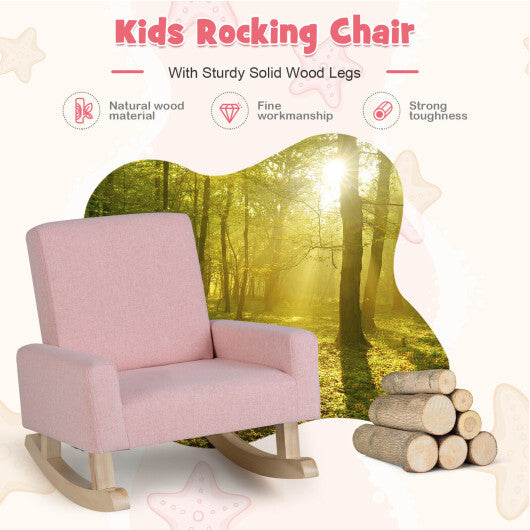 Kids Rocking Chair with Solid Wood Legs-Pink - Color: Pink - Minihomy