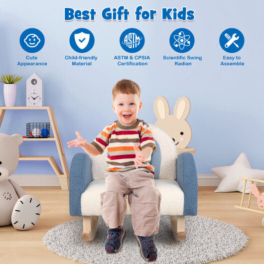 Kids Rocking Chair Children Velvet Upholstered Sofa with Solid Wood Legs-Blue - Color: Blue - Minihomy