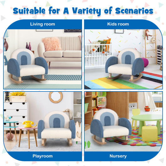 Kids Rocking Chair Children Velvet Upholstered Sofa with Solid Wood Legs-Blue - Color: Blue - Minihomy