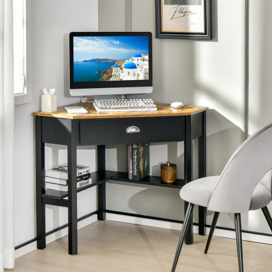 Corner Wooden Piece Laptop Computer Desk-Rustic Brown - Color: Rustic Brown - Minihomy