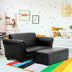 Black/White Kids Double Sofa with Ottoman-Black - Color: Black - Minihomy