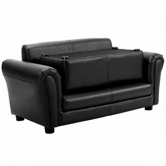 Black/White Kids Double Sofa with Ottoman-Black - Color: Black - Minihomy