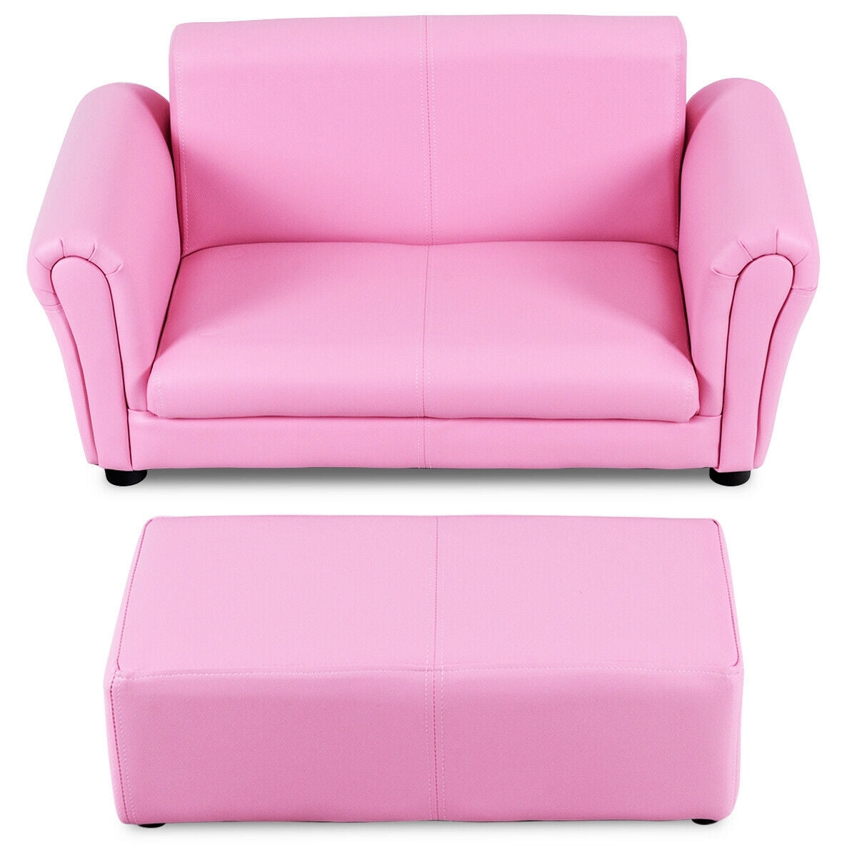 Soft Kids Double Sofa with Ottoman-Pink - Color: Pink