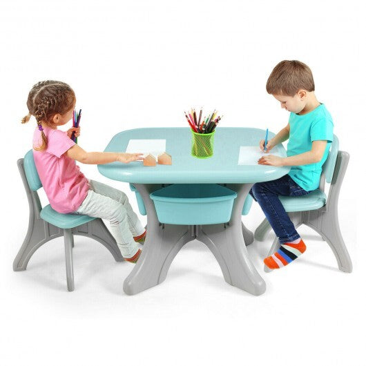 Children Kids Activity Table & Chair Set Play Furniture W/Storage-Blue - Color: Blue - Minihomy