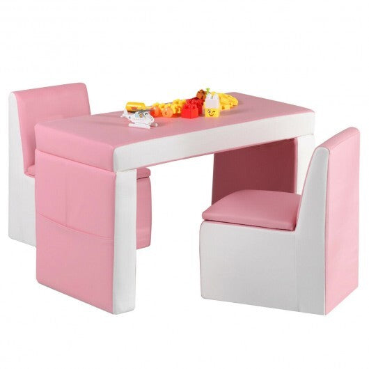 Multi-functional Kids Sofa Table Chair Set-Pink - Color: Pink - Minihomy