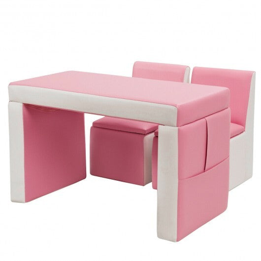 Multi-functional Kids Sofa Table Chair Set-Pink - Color: Pink - Minihomy