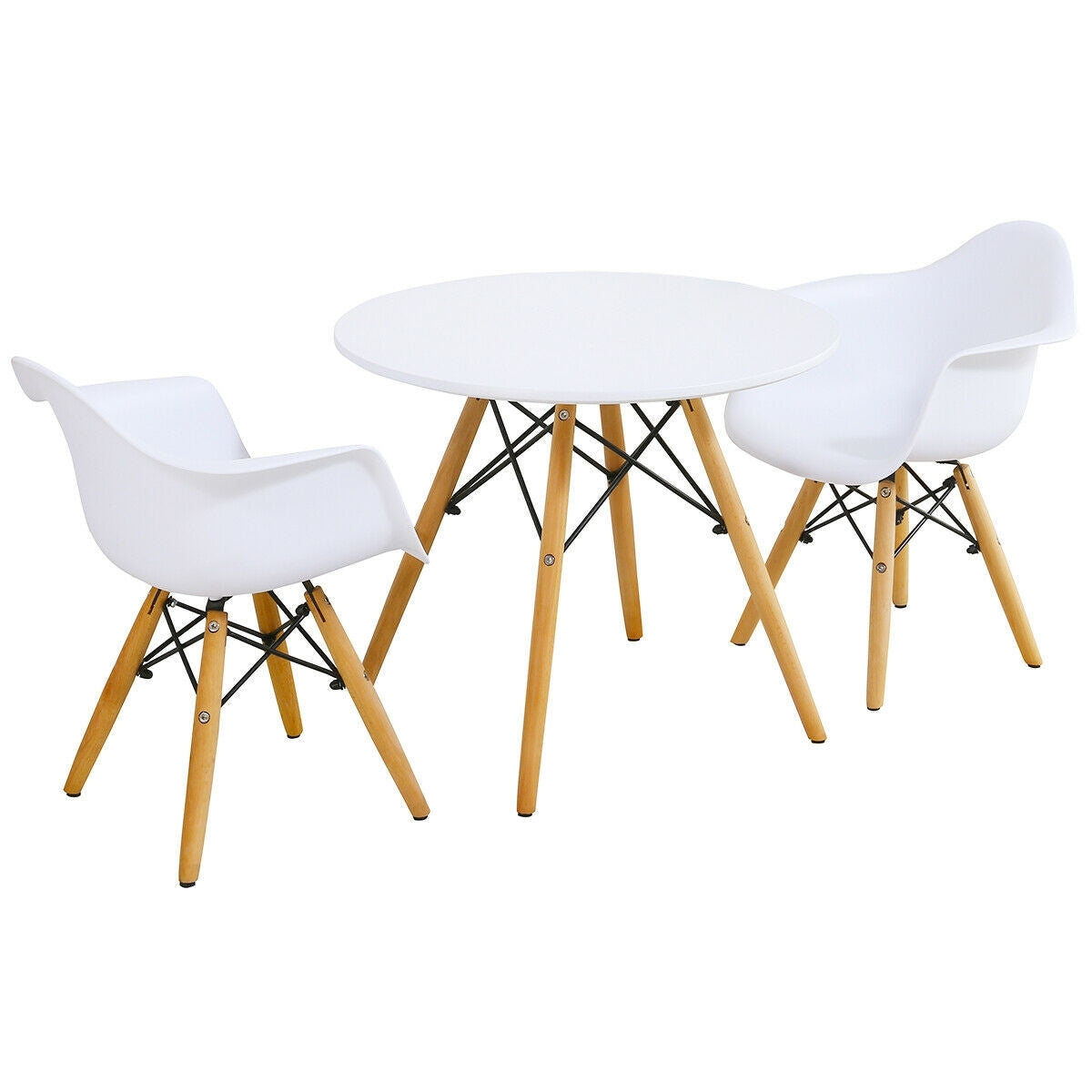 3 Pieces Kid's Modern Round Table Chair Set - Color: White - Minihomy