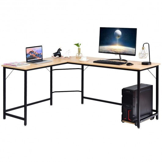 L Shaped Desk Corner Computer Desk PC Laptop Gaming Table Workstation-Natural - Color: Natural - Minihomy