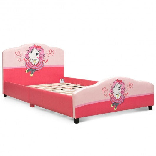 Kids Children Upholstered Platform Toddler Girl Pattern Bed - Minihomy