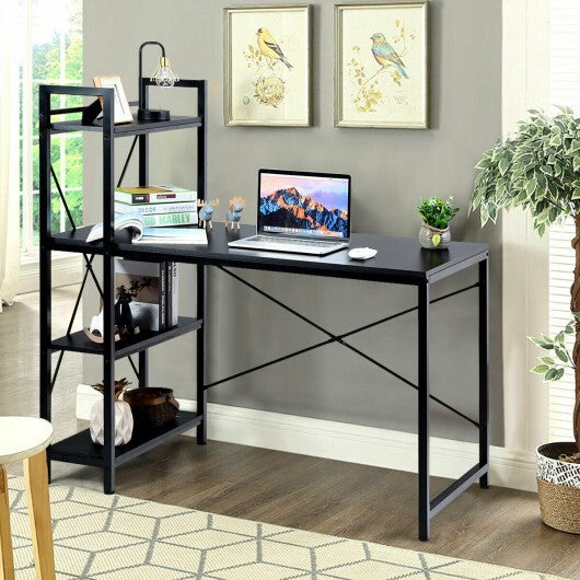 47.5 Inch Writing Study Computer Desk with 4-Tier Shelves-Black - Color: Black - Minihomy